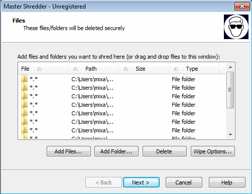 secure, files, deletion, deleting, wiping, shredding, shred, shredder, DoD, GOST, VSITR, Gutmann, selecting, files